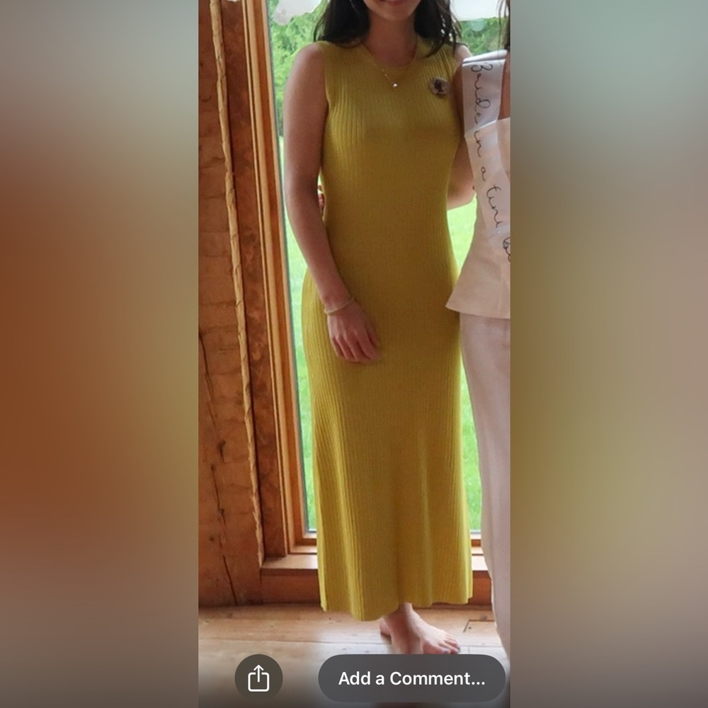 Calvin Klein Sleeveless Ribbed Midi Dress in Chartreuse